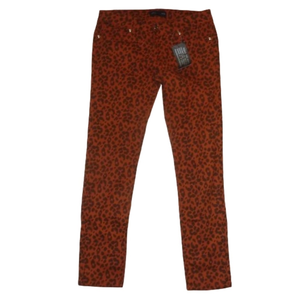 Mechanics Jeans by Zenana, Rust Orange Leopard Spot Print, Low Rise, M size 6-8